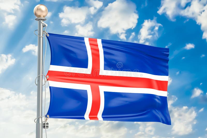 挥动的冰岛和欧盟旗子.
